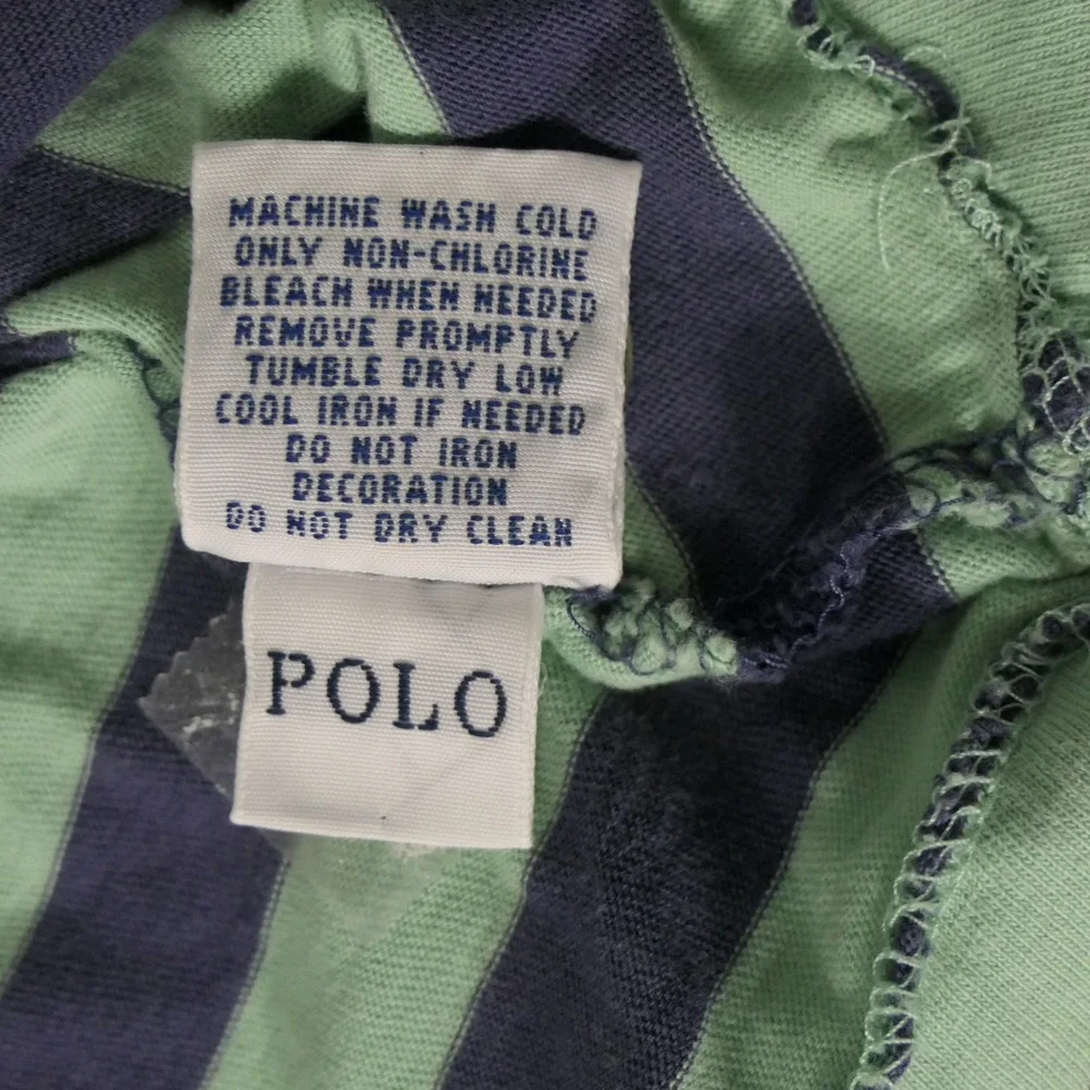 Vintage 90s Polo Ralph Lauren Mens T Shirt L Green Blue Striped Distressed Y2K